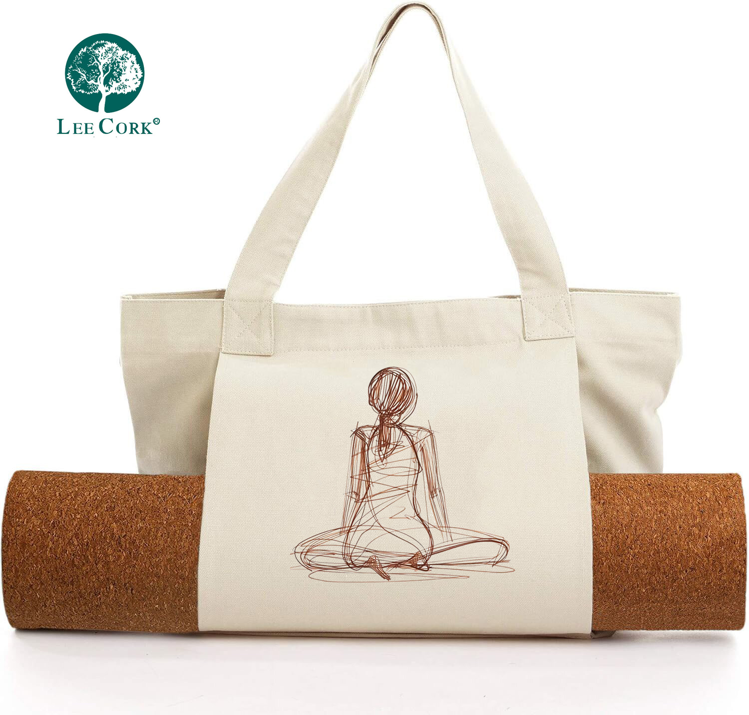 LEECORK Custom Logo Portable Canvas Yoga Tote Bag With Shoulder Strap Large Capacity Yoga Mat Carrier For Travel Gym Fitness