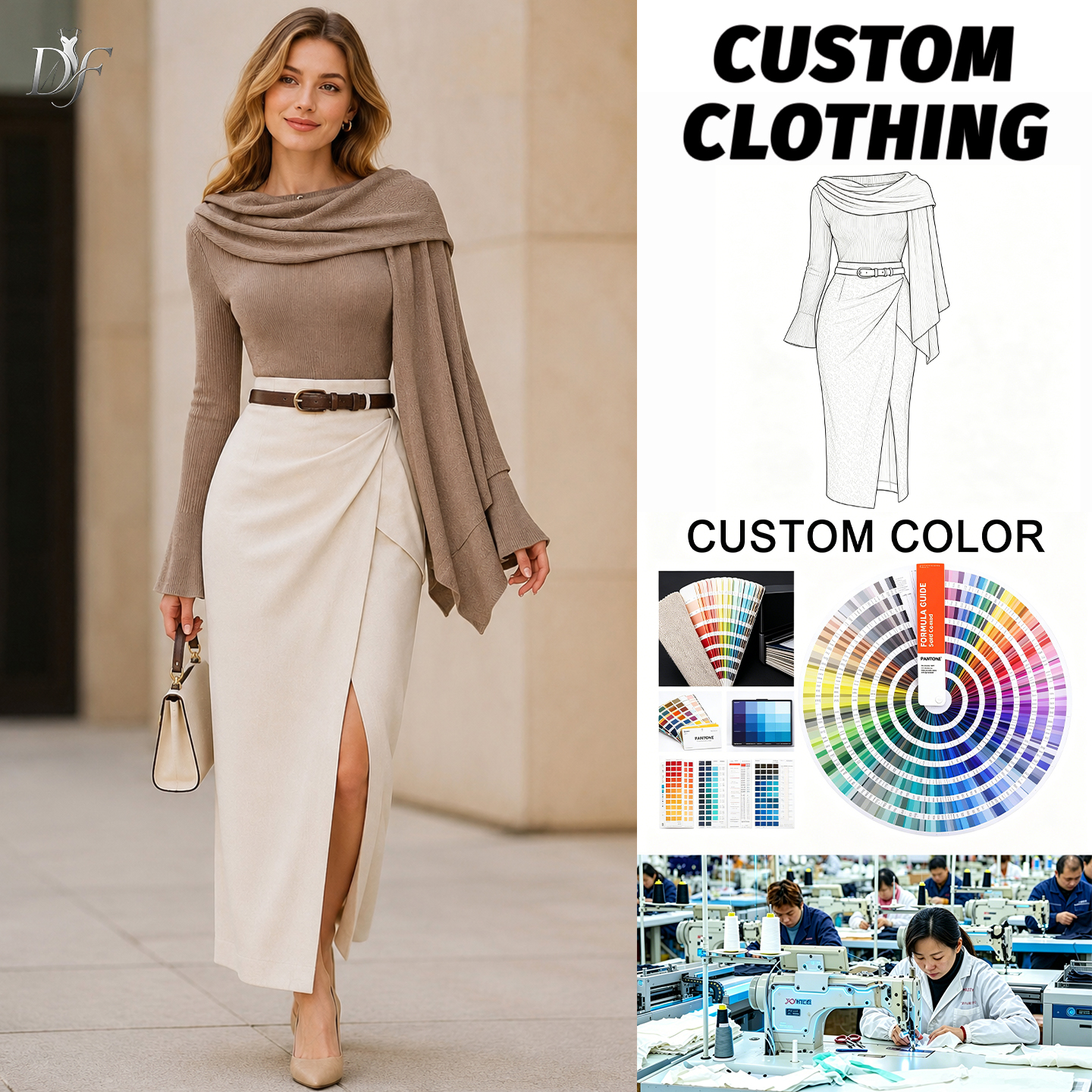 Women's Custom Luxury Breathable Garment-Dyed Solid Pattern Business Casual Two-Piece Office Outfit Set