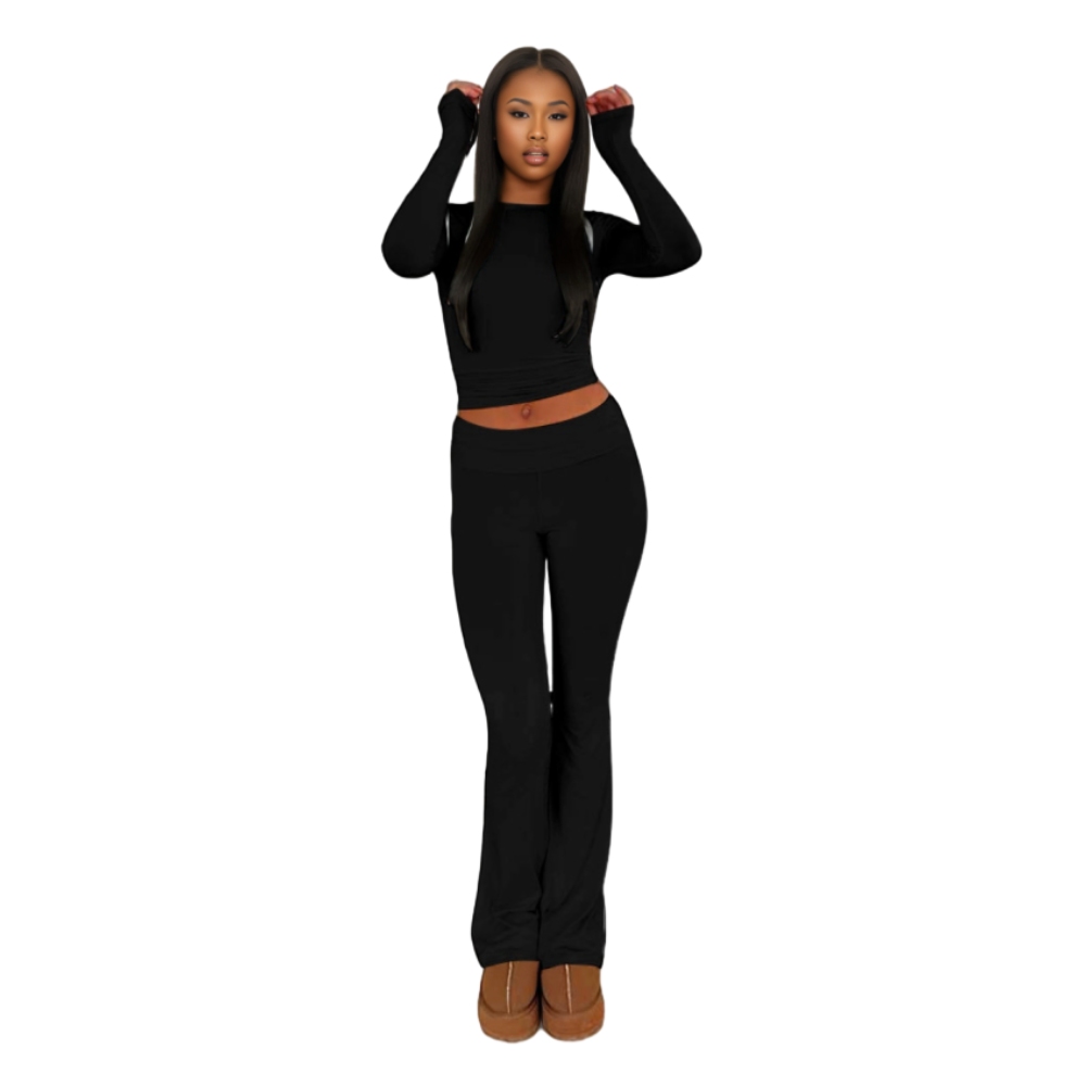 DE0106RV Wholesale Long Sleeve Crop Tops Milk Silk Solid Color Pants 2 Pieces Set Women Streetwear Suits Fashion