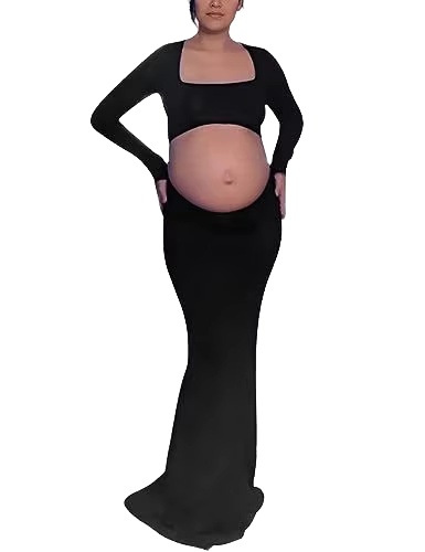 Intiflower 1633 Backless Hole Long Sleeve Elegant Pregnant Women'S Dress Maternity Ladies Photo Shoot Wear
