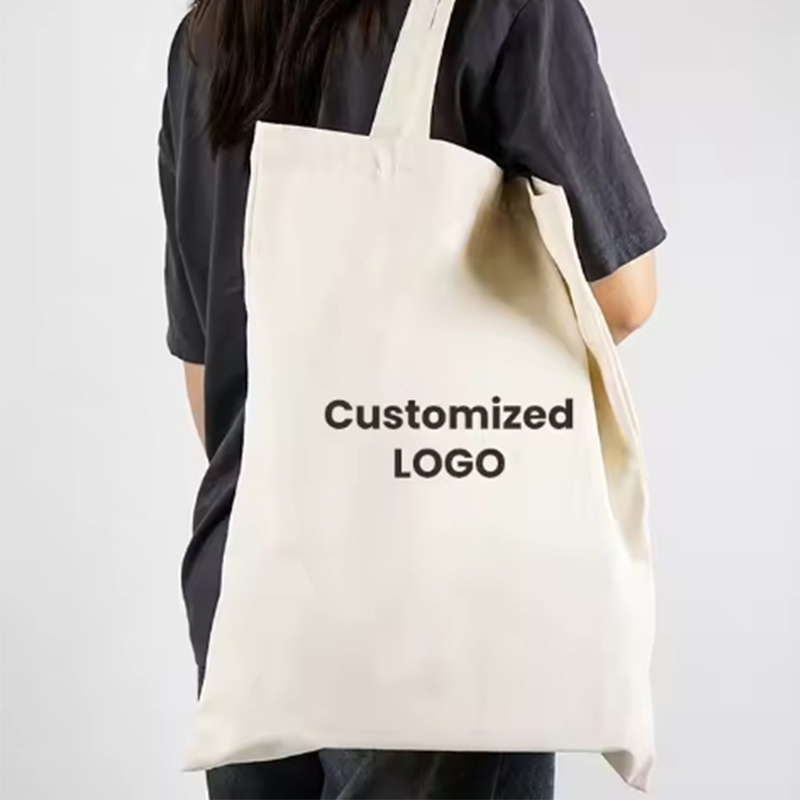 Eco-Friendly Canvas Cotton Tote Bag Customized Logo Handle Beach Shopping Bag with Zipper Recyclable and Durable-Wholesale
