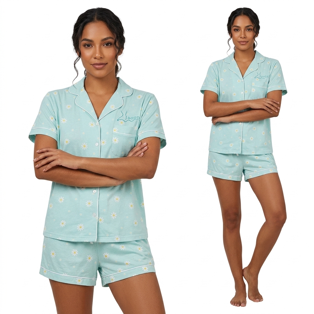 Customizable Machine Embroidery Bamboo/Cotton/Spandex Knitted Breathable Casual ODM Women's Summer Sleepwear Buttoned