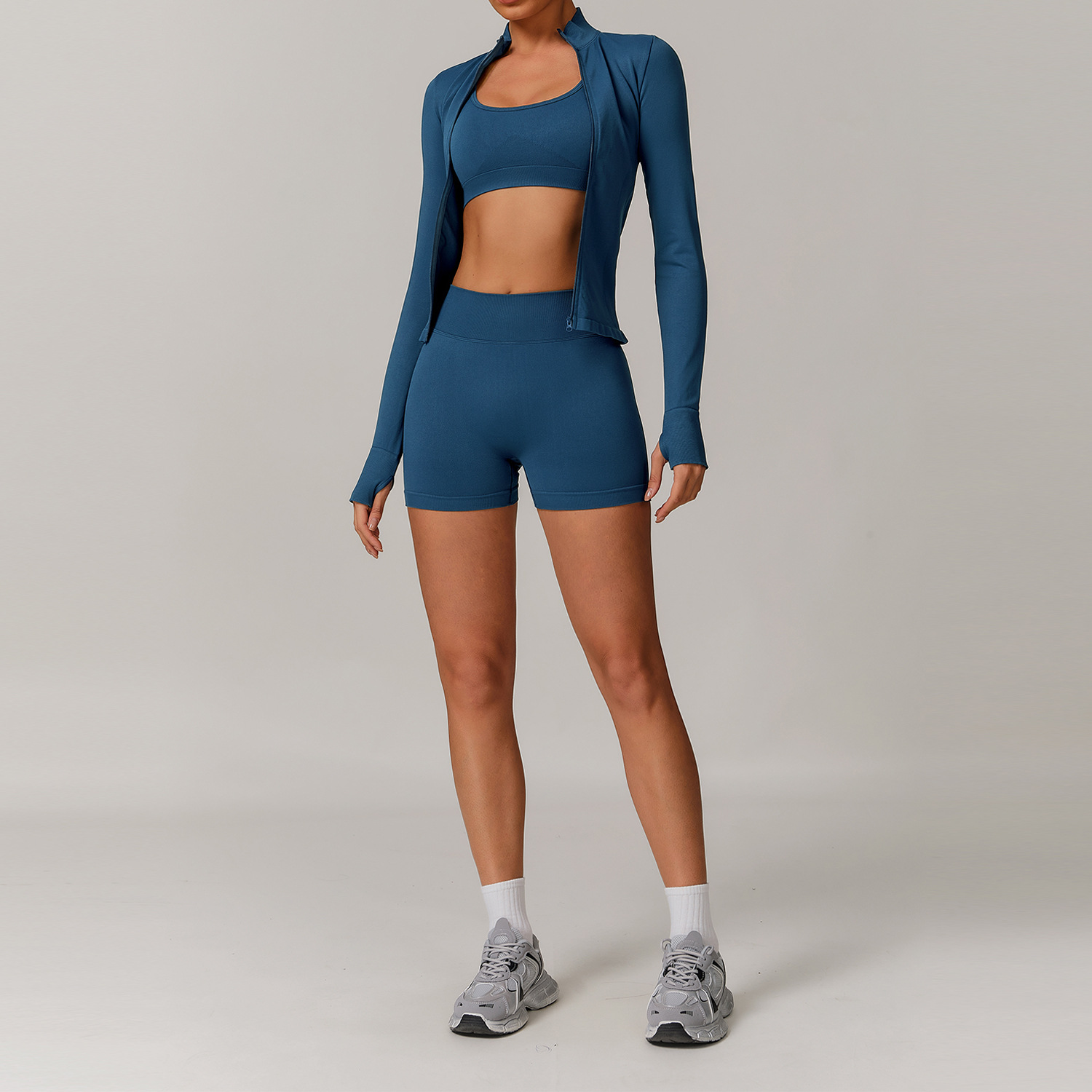4 Pieces Seamless Women Gym Leggings Custom Logo Zipper Yoga Suit Plus Size Jacket Slim Fit Top Fitness Running Sets for Women