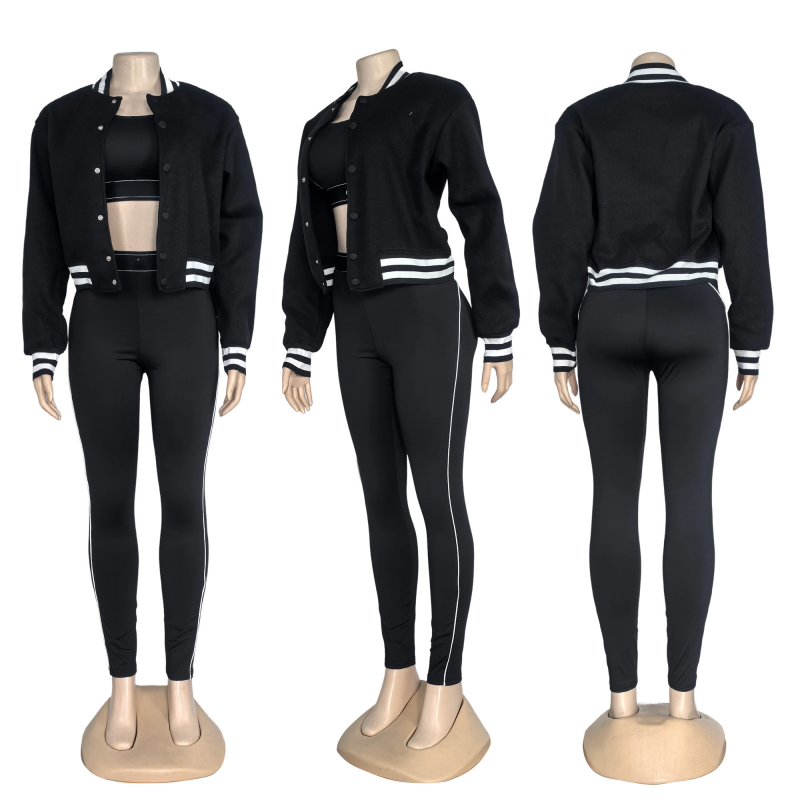 Wholesale women's autumn commuting baseball-style jacket coats with embroidery for yoga workouts, yoga sportswear sets