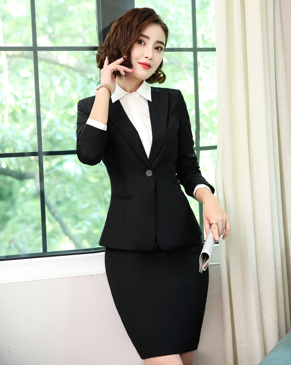 Wholesale Formal Office Women Business Suit and Skirt V-neck Direct From Factory