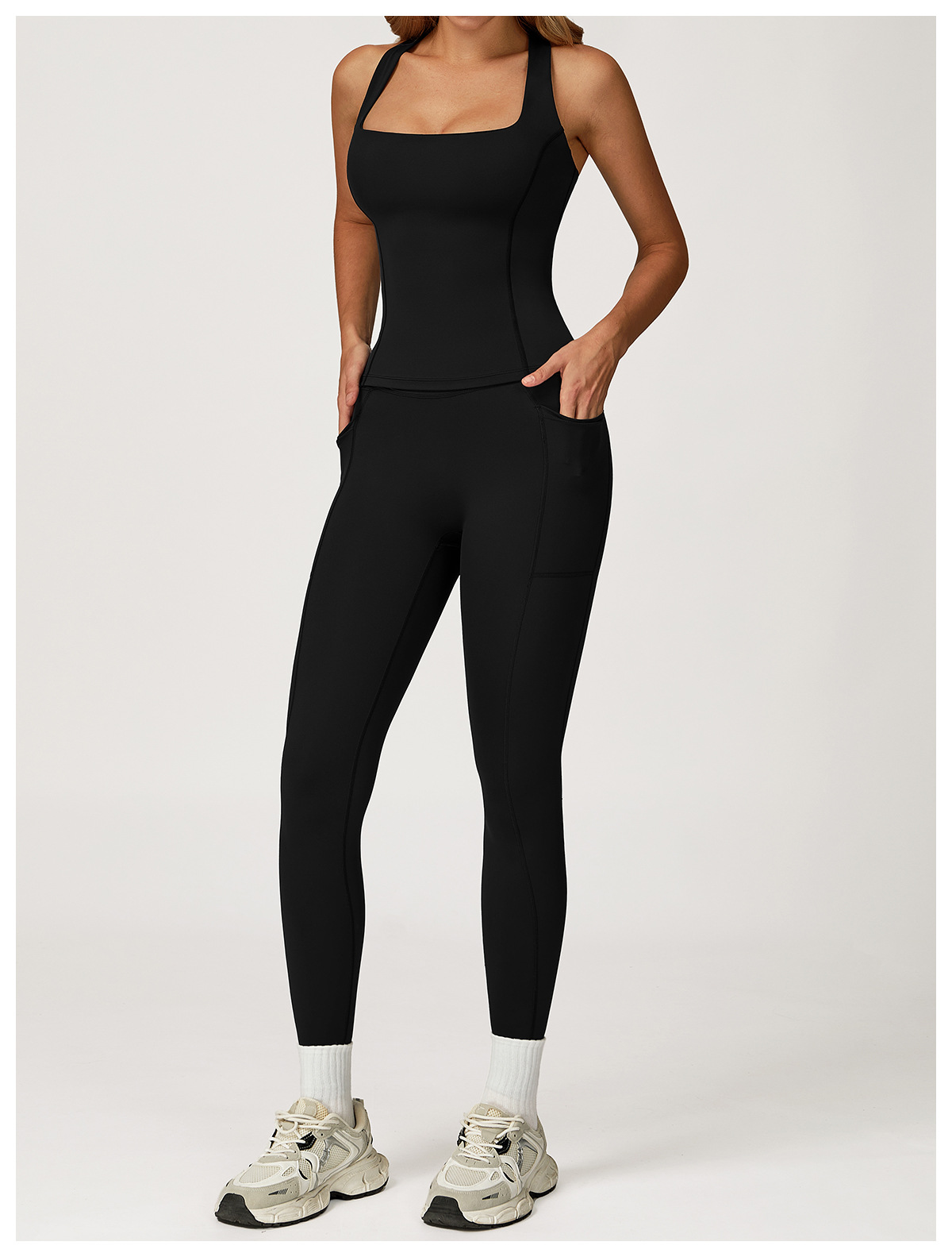 Women's Breathable Sports Yoga Set Barely-There Racerback Tight Solid Pattern Outdoor Running Fitness Wear Front Logo