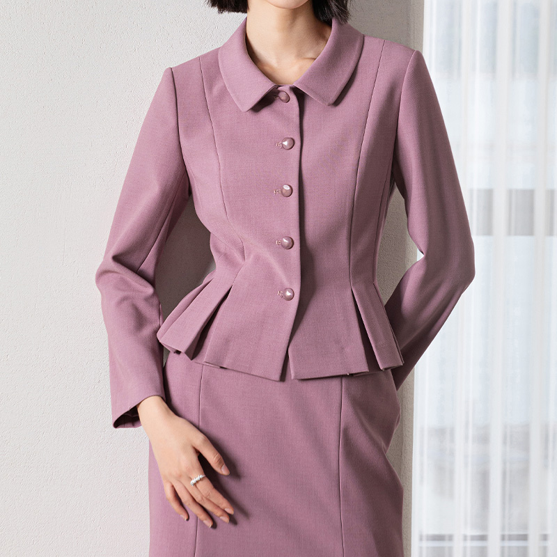 MINZESTYLE Women's Autumn Office Lady Button Skirts Suits Peter Pan Coral Business Suit