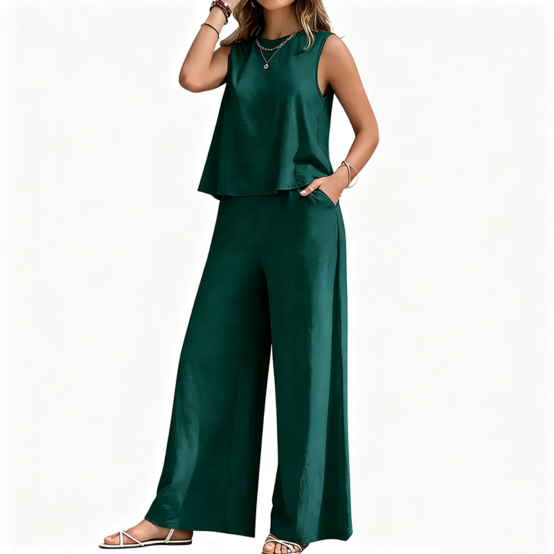 Resort Wear 2026 Sleeveless 2 Piece Wide Leg Pant Set Summer Wedding Guest Outfit Elegant Matching Set