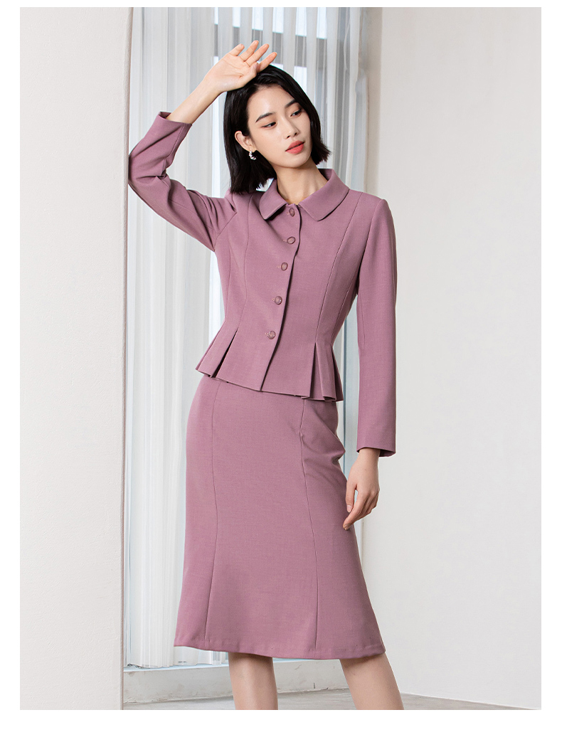 MINZESTYLE Women's Autumn Office Lady Button Skirts Suits Peter Pan Coral Business Suit
