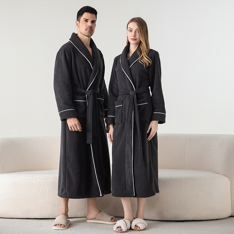 Women's Men's Couple's Nightgown Bathrobe European-American Style Ant-velvet Knee Length Turn-down Collar Collar Thermal