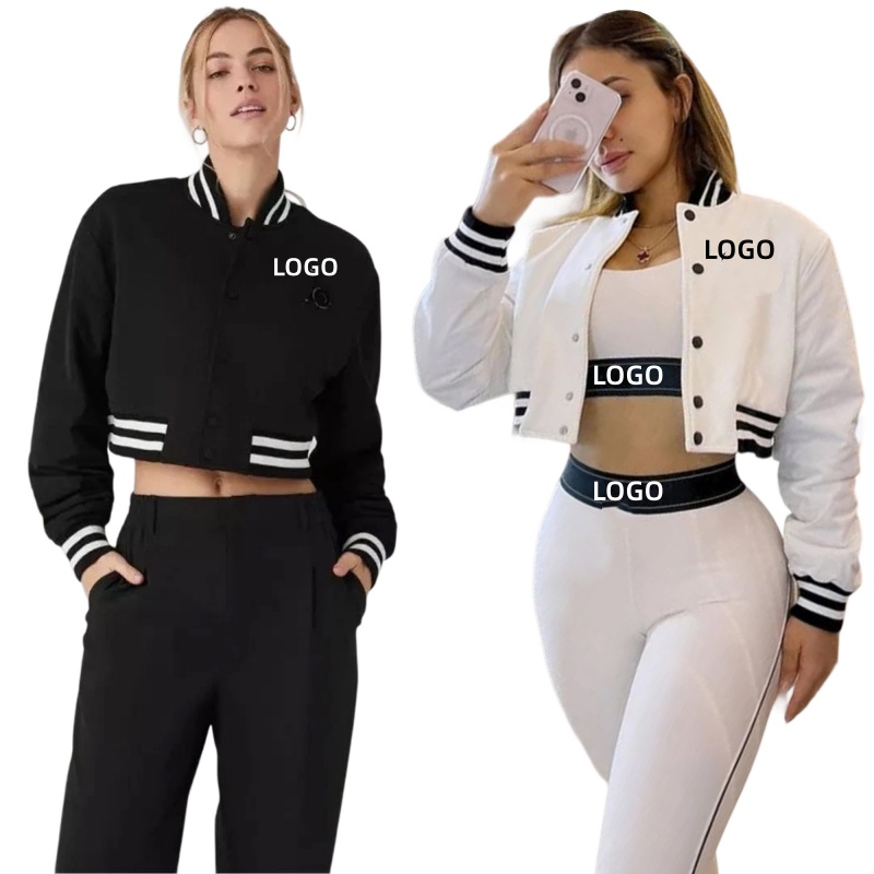 Wholesale women's autumn commuting baseball-style jacket coats with embroidery for yoga workouts, yoga sportswear sets