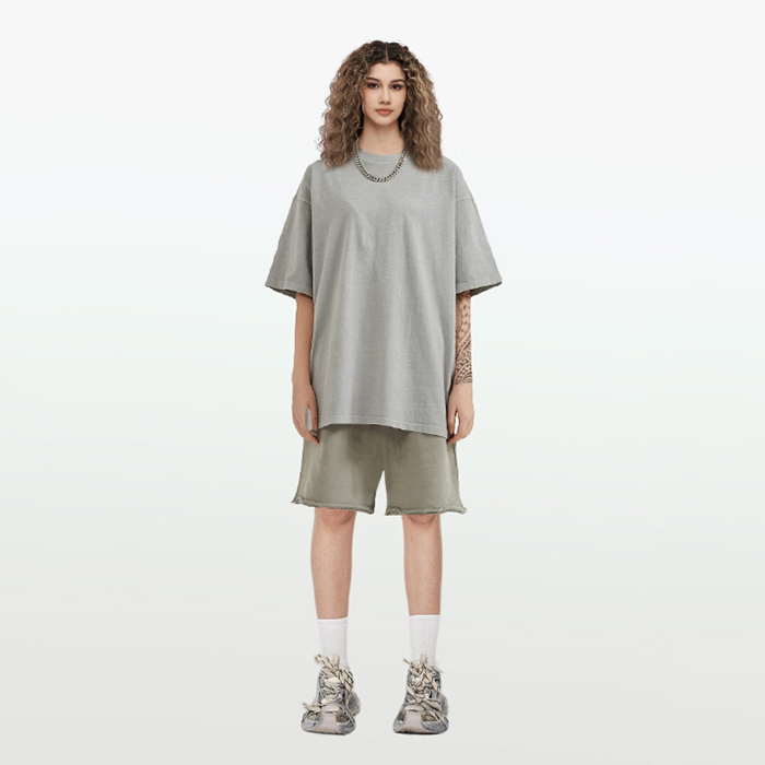 Wholesale Customization High Quality Streetwear Loose Fit Breathable Washed 100% Cotton Womens Clothing Set