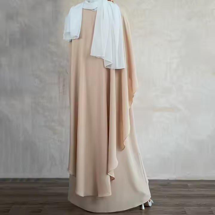 New Fashion Women's Muslim Long Sleeve Dress Islamic Abaya Modest Dresses Skin-friendly Soft Polyester Crepe Plain Dubai