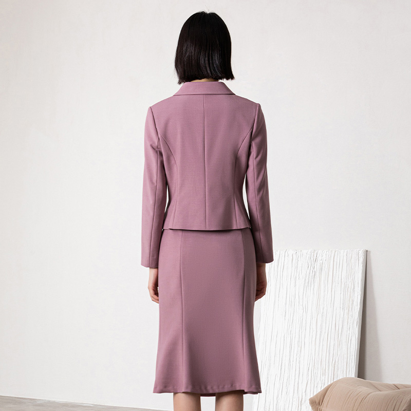 MINZESTYLE Women's Autumn Office Lady Button Skirts Suits Peter Pan Coral Business Suit