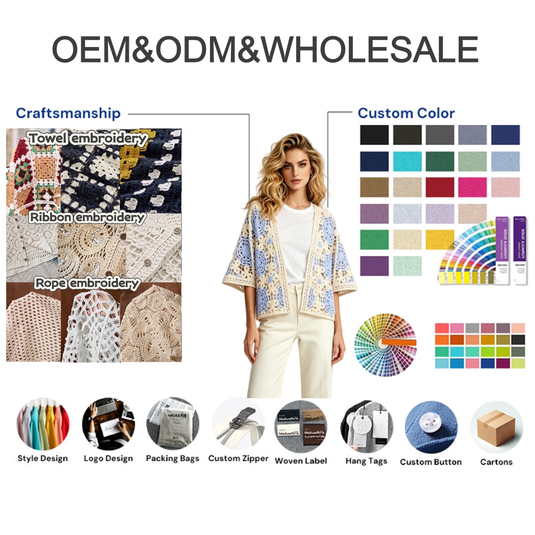 Crochet Cardigan Women Boho Streetwear Custom Knit Outwear Wholesale Manufacturer