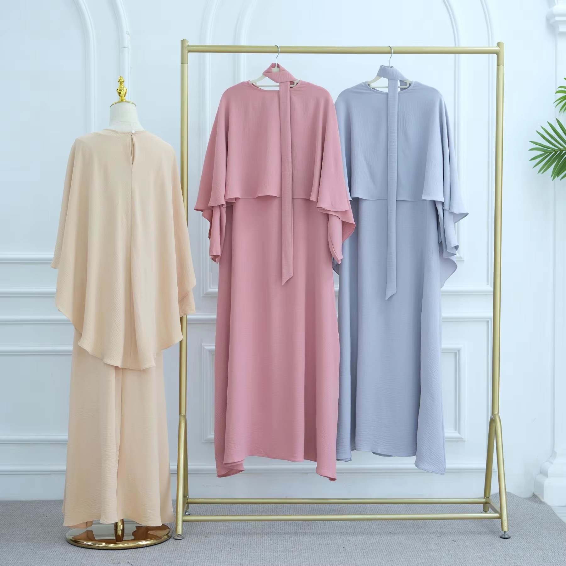 New Fashion Women's Muslim Long Sleeve Dress Islamic Abaya Modest Dresses Skin-friendly Soft Polyester Crepe Plain Dubai
