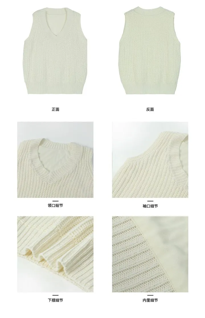 V-Neck Loose Wool Sweater Women's Vest Knitted Sweater Detail