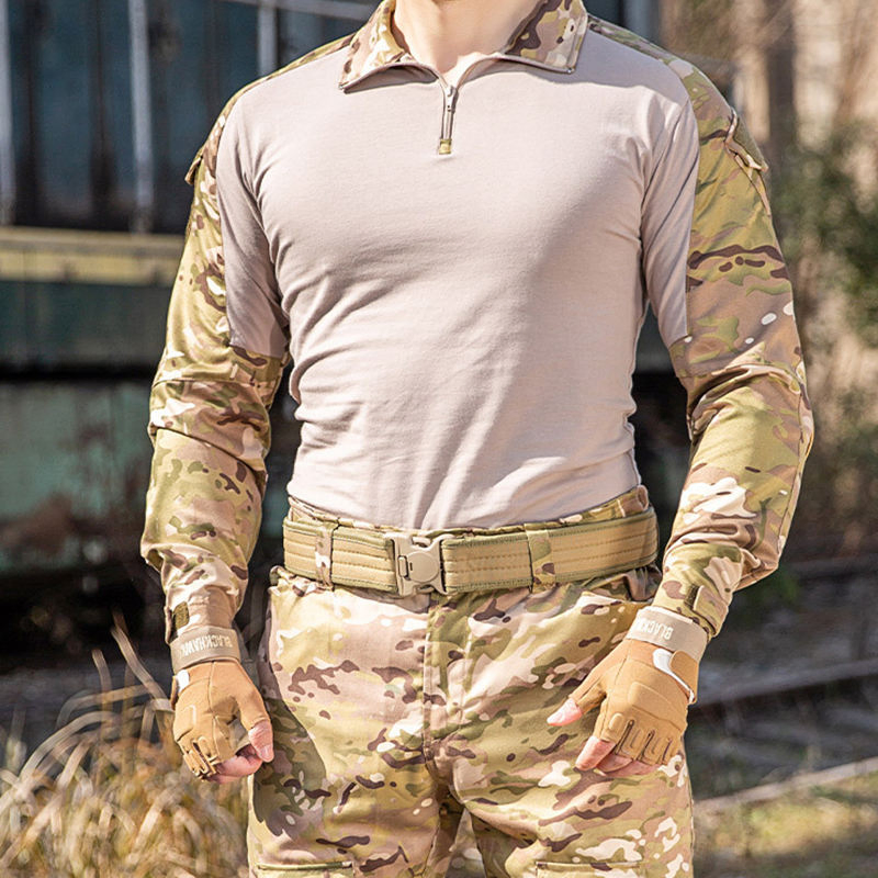 Outdoor Tactical Long Sleeve Formal Suit Set Breathable Quick Dry Wear-Resistant Camouflage CS Training Hunting Mountaineering