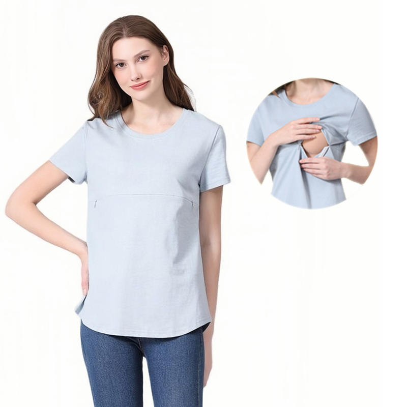 Wholesale Plus Size Summer Maternity T Shirt Breastfeeding Clothes Nursing Tees Horizontal Zipper Lactation Top Cotton S to 5XL