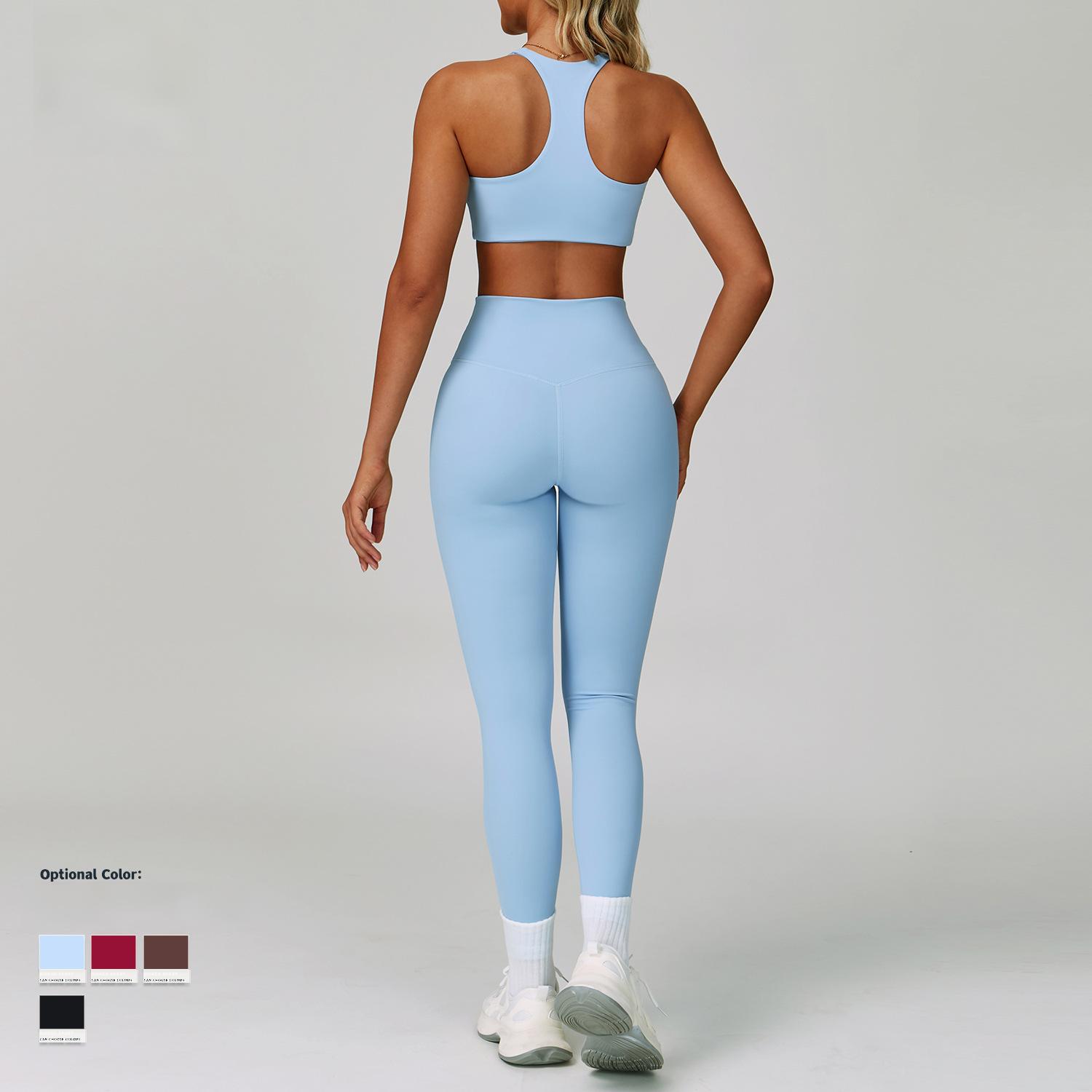 Naked Feel Open Back Quick Dry 3 Piece Yoga Set Women Slim Fit Outdoor Running Fitness Workout Gym Wear Sportswear