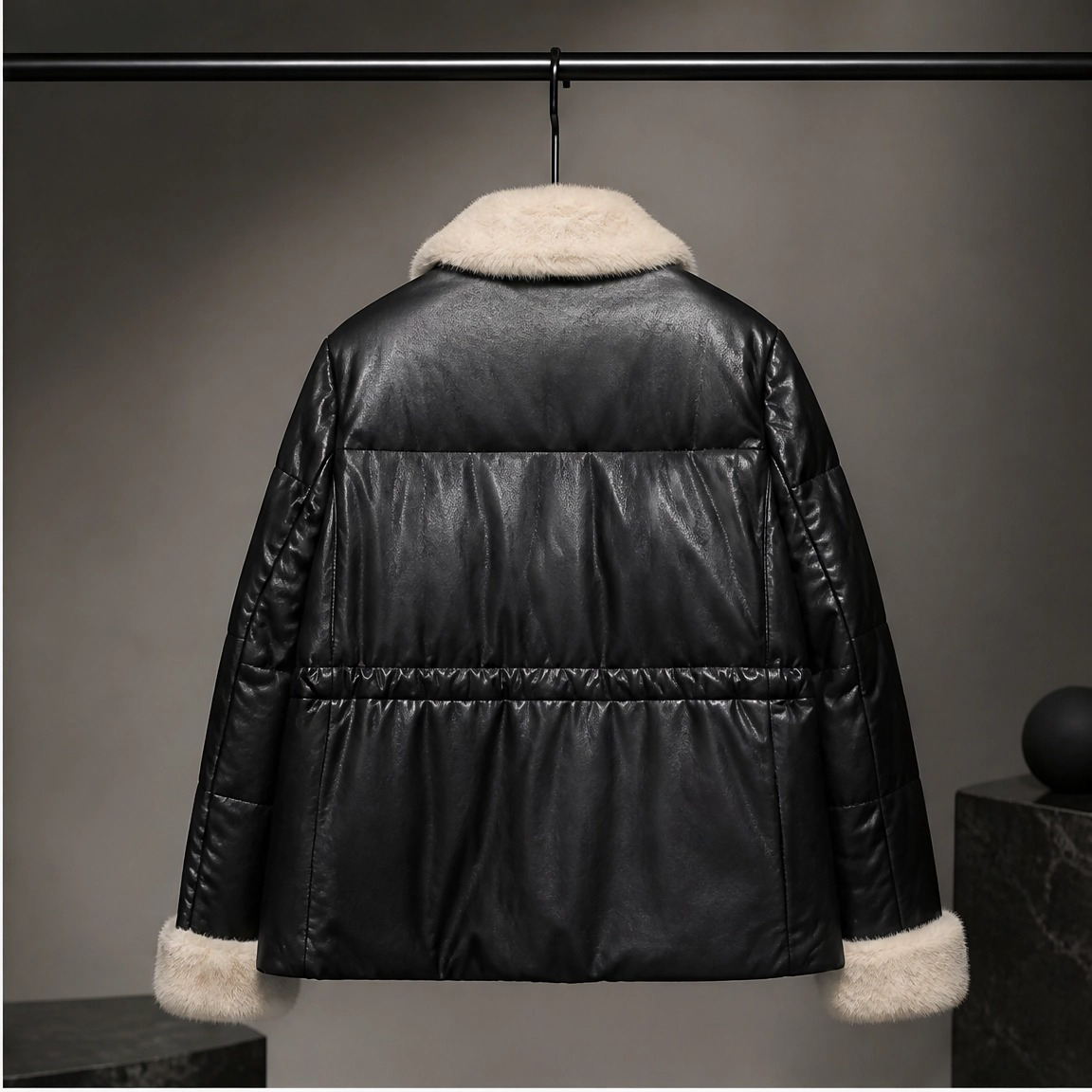 Women's Winter Windproof Mid-Length Outwear, Thick Plush Hooded Long Sleeves Zip-up Waist Fleece Coat for Outdoor