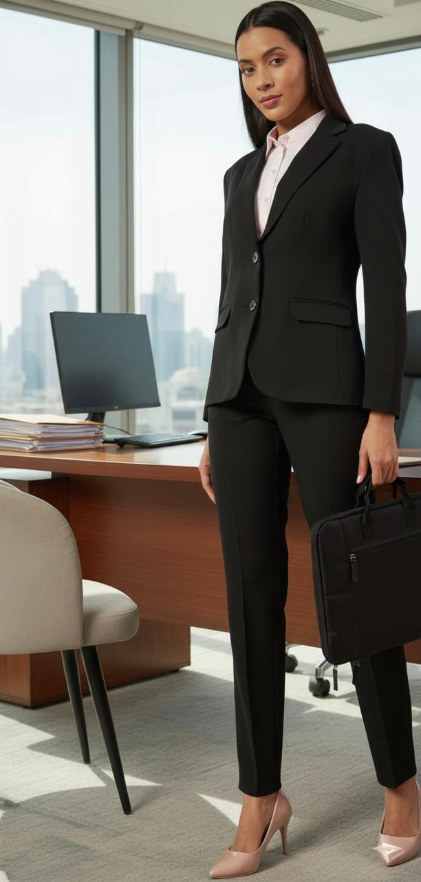 Professional Women's Tailored Two-Piece Business Formal Suit Set Breasted Blazer High-Waisted Straight-Leg Trousers