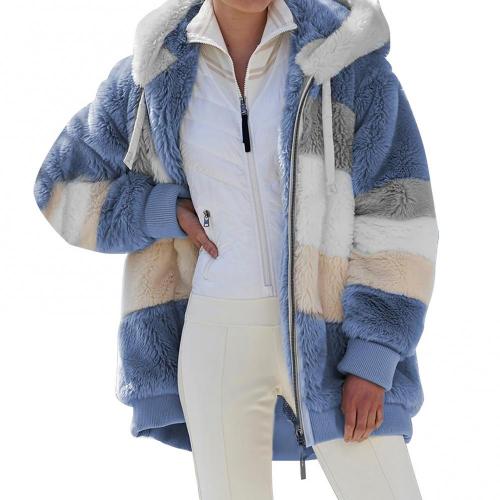 Winter Women Plush Jacket Zipper Hooded Loose Top Overoat Fashion Warm Clothes