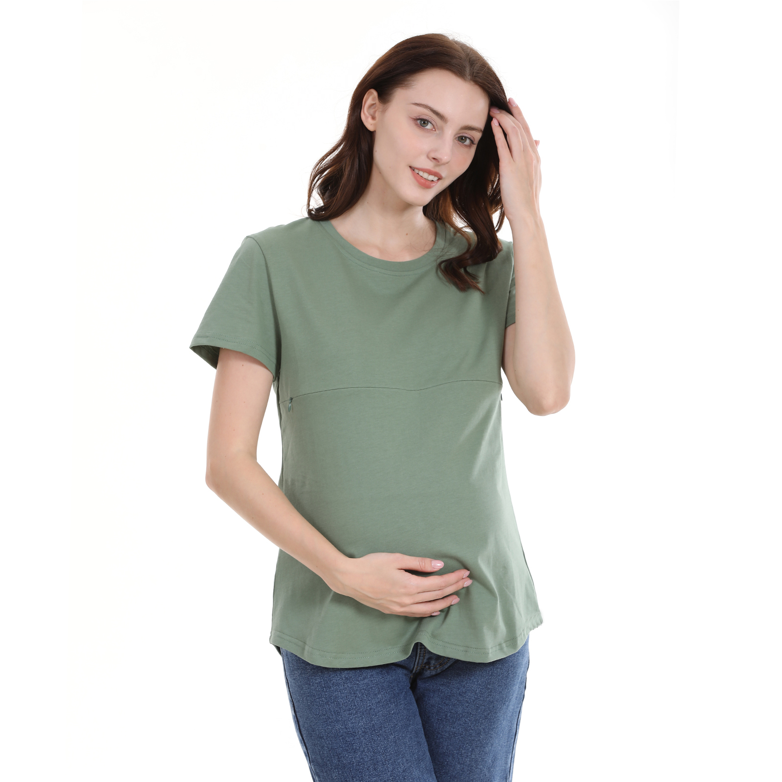 Wholesale Plus Size Summer Maternity T Shirt Breastfeeding Clothes Nursing Tees Horizontal Zipper Lactation Top Cotton S to 5XL