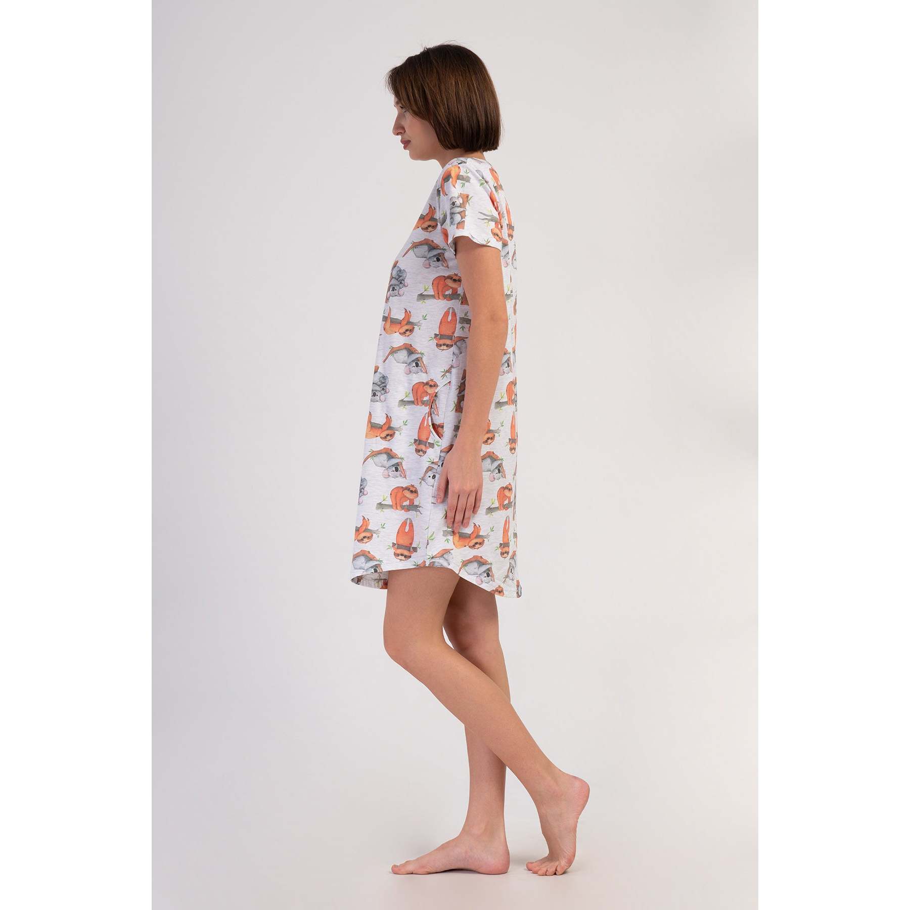 Women's Casual O-Neck Short Sleeve Tunic with Oval Pocket