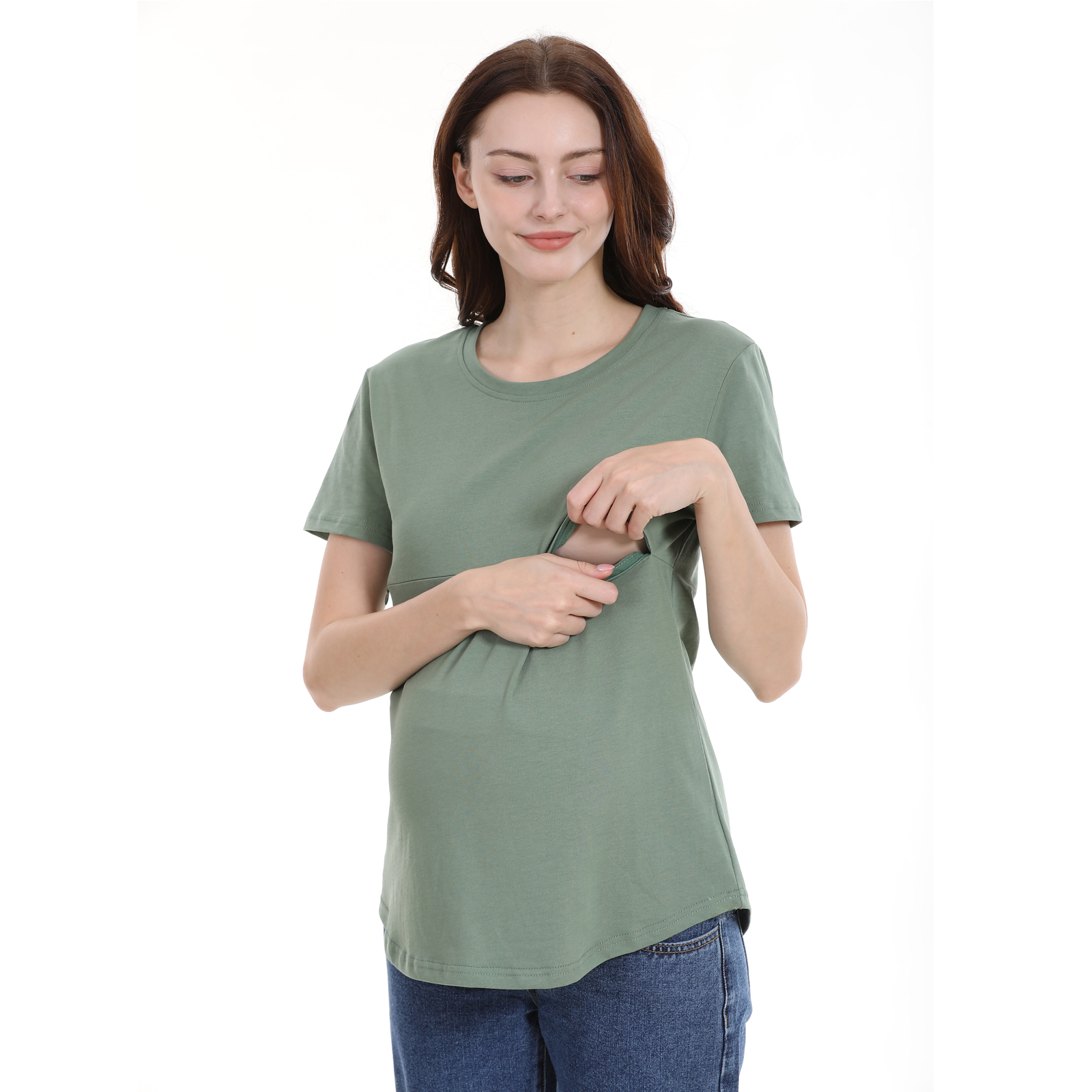 Wholesale Plus Size Summer Maternity T Shirt Breastfeeding Clothes Nursing Tees Horizontal Zipper Lactation Top Cotton S to 5XL