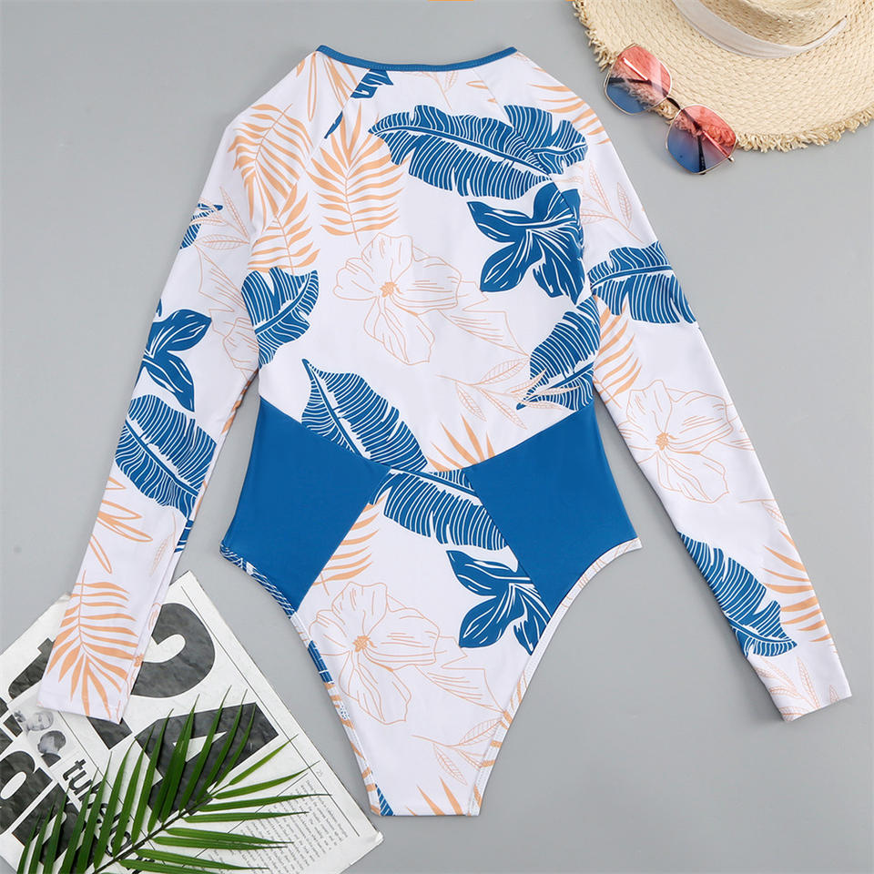 Sport One Piece Swimsuit Surfing Suit Crew Neck Rash Guard One Piece Swimsuit for Women Detail 1