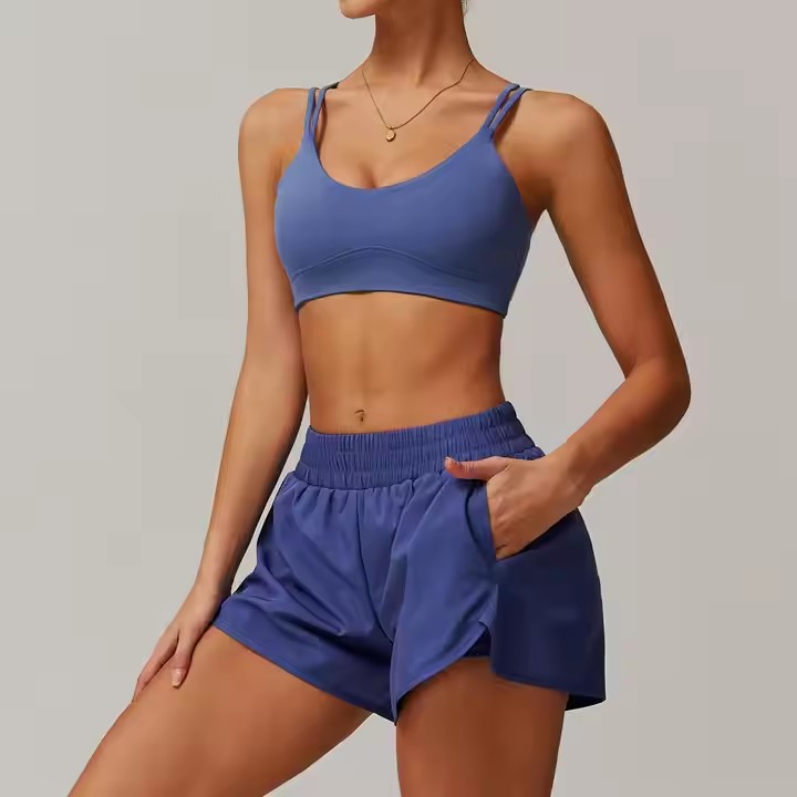 Running Workout High Waist Short Sets Sportswear Sweat Anti-exposure Gym Women's Clothing Yoga Pocket Fitness Sets