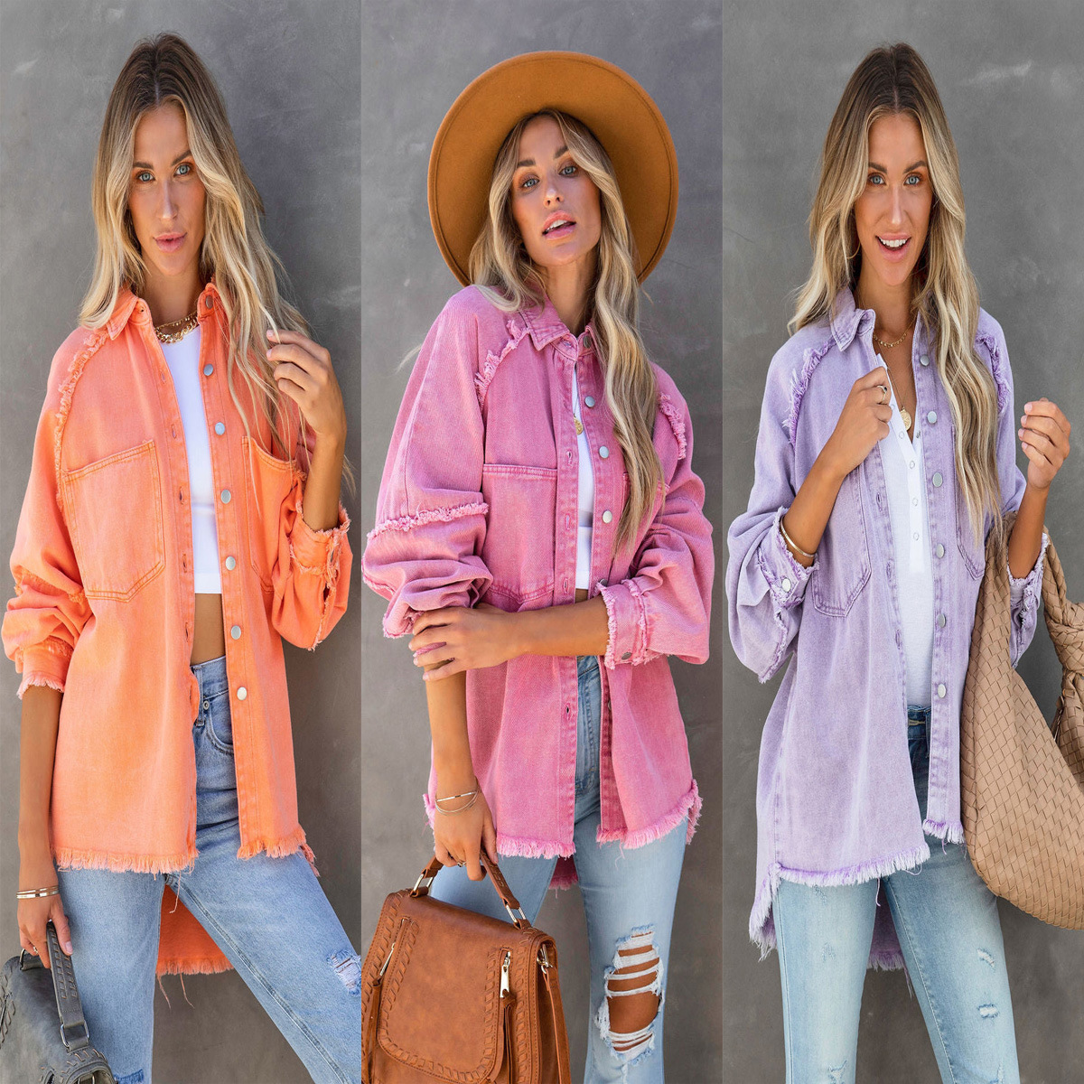 Wholesale New Arrival Autumn&amp;winter Women's Solid Color Washed Denim Jacket Coat Oversized Casual Jacket