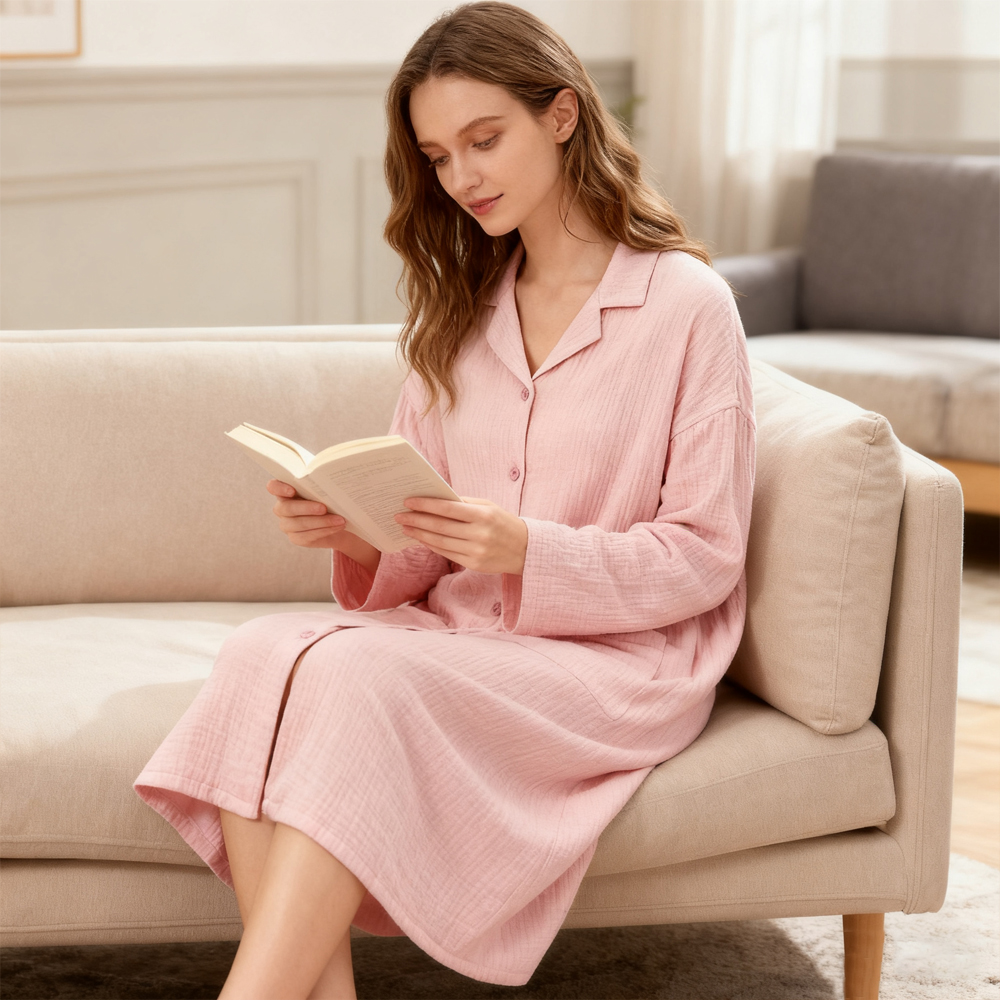 Wholesale Skin-Friendly 100% Cotton Women's Nightgown High Quality Loose-Fitting Soft Sleepwear