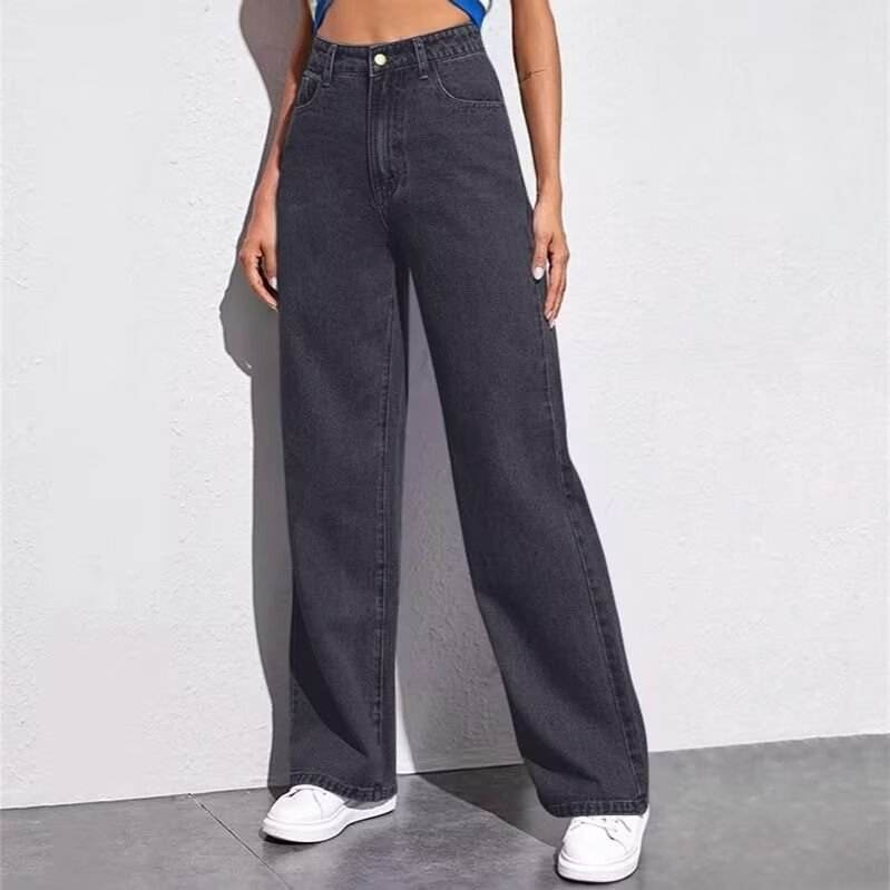 Women's Loose Straight Denim Jeans for Spring Summer Breathable Vintage Washed Mid Waist Casual Style Versatile Washable Solid