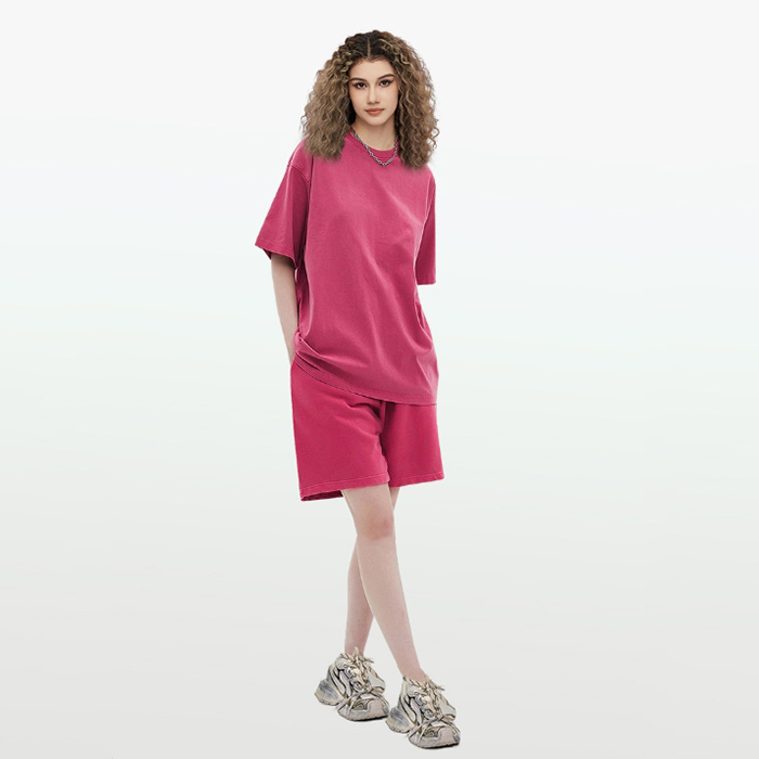 Wholesale Customization High Quality Streetwear Loose Fit Breathable Washed 100% Cotton Womens Clothing Set