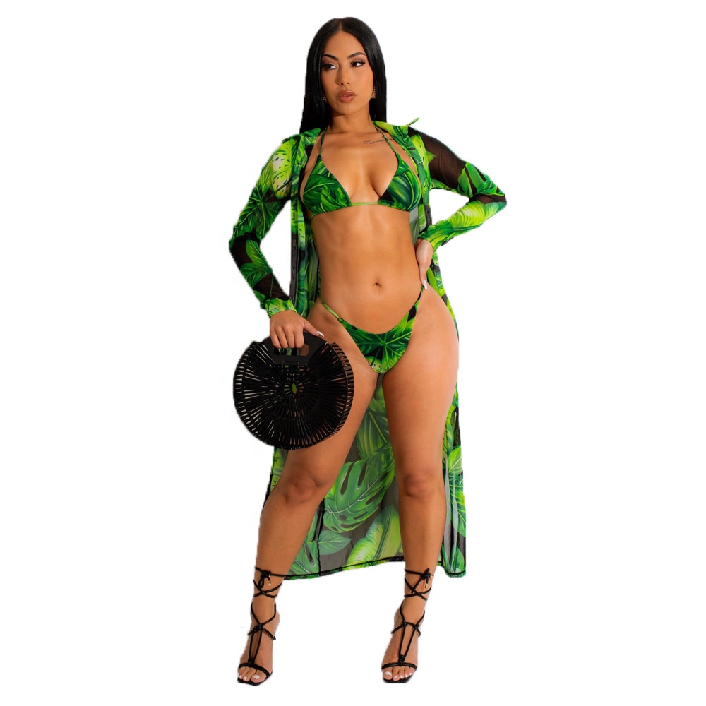 Summer New Women 3pcs Beach Swimwear Fashion Printing Bikini Swimsuit Sexy Beachwear