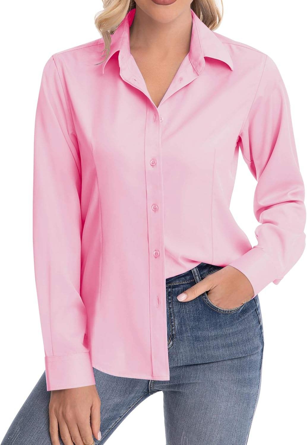 Ladies Slim Fit Women's Shirt Cotton Dress Office Wear Long Sleeve Formal Blouse Fashion Style Business Workwear Premium