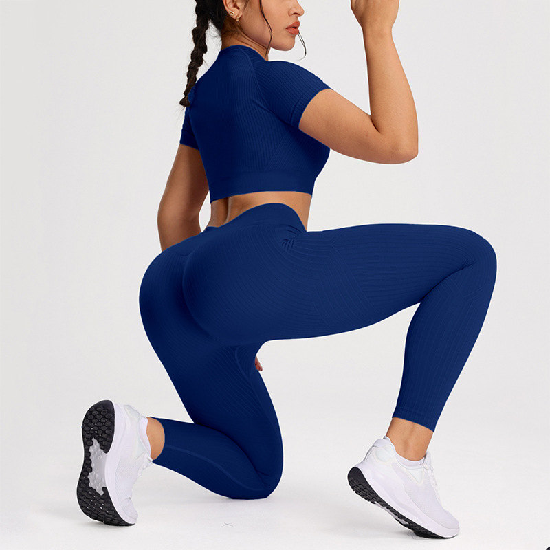 High Waist Female Gym Outfit Scrunch Butt Leggings Tight Bra Tee Active Wear Crossfit Training Clothes Athleisure