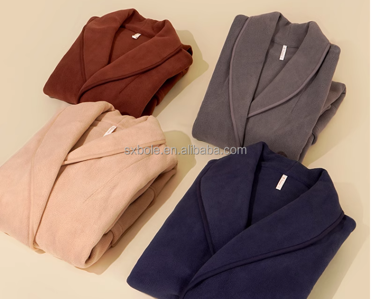 China Factory Cheap Price Exsiting Stock Solid Color Thermal Casual Polar Fleece Women Bathrobe Sleep Wear Spring Autumn Winter