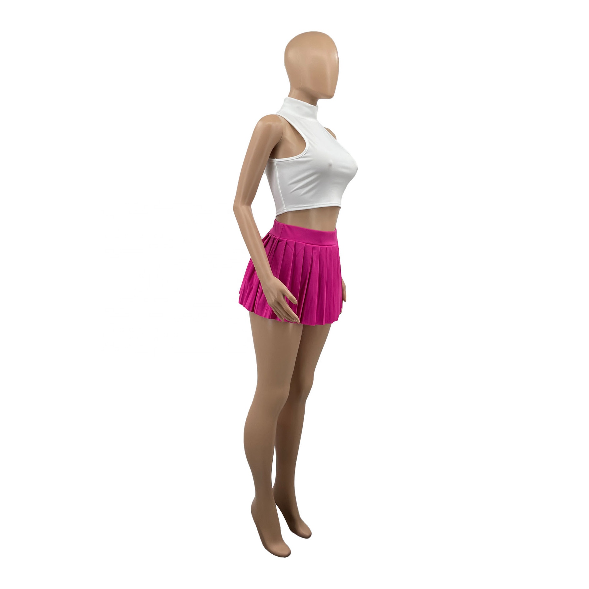 AD1356 Hot Sell New Arrivals Custom Summer Outfit Sleeveless Crop Top Women's Sets T Shirt Pleated Skirt 2 Piece Set Women