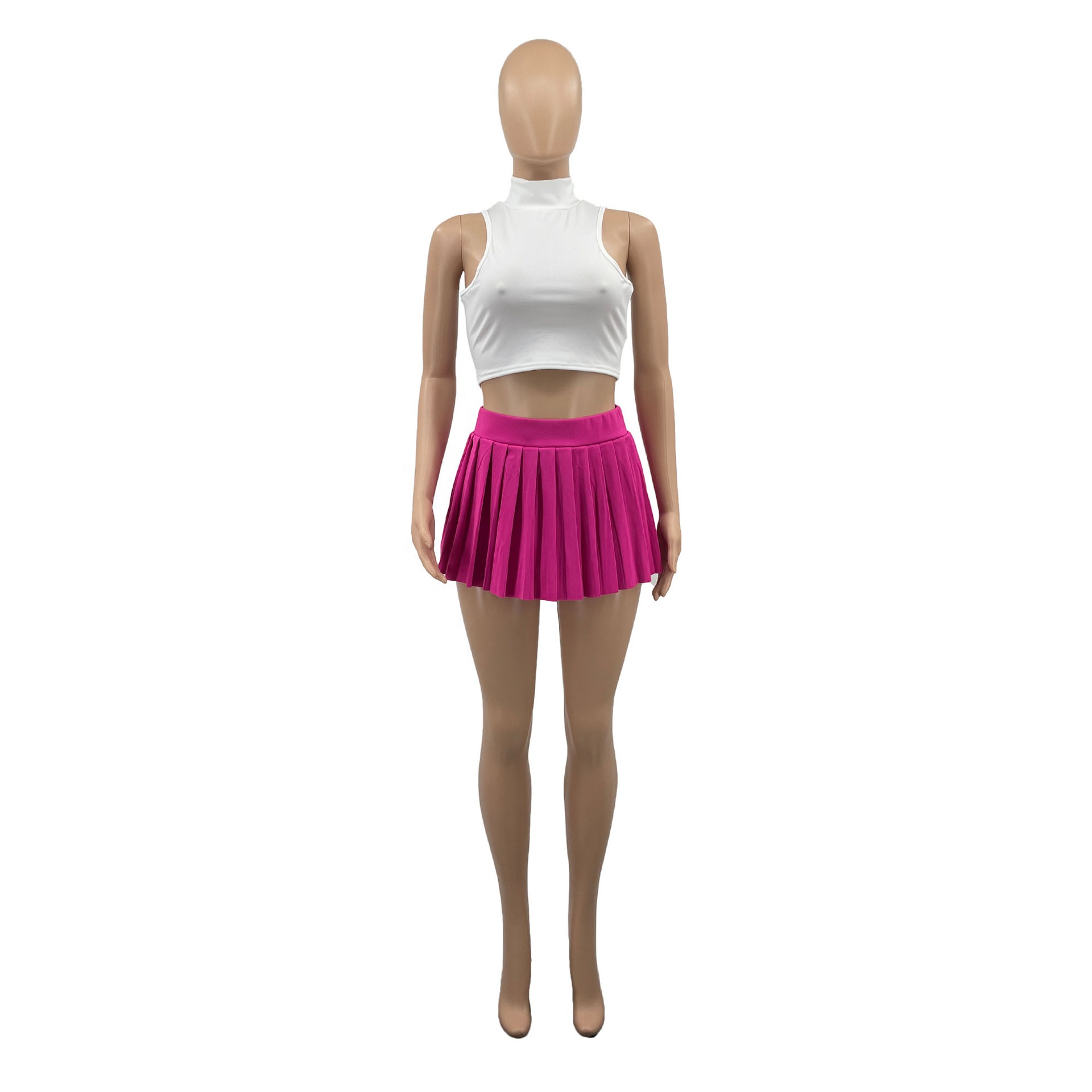 AD1356 Hot Sell New Arrivals Custom Summer Outfit Sleeveless Crop Top Women's Sets T Shirt Pleated Skirt 2 Piece Set Women