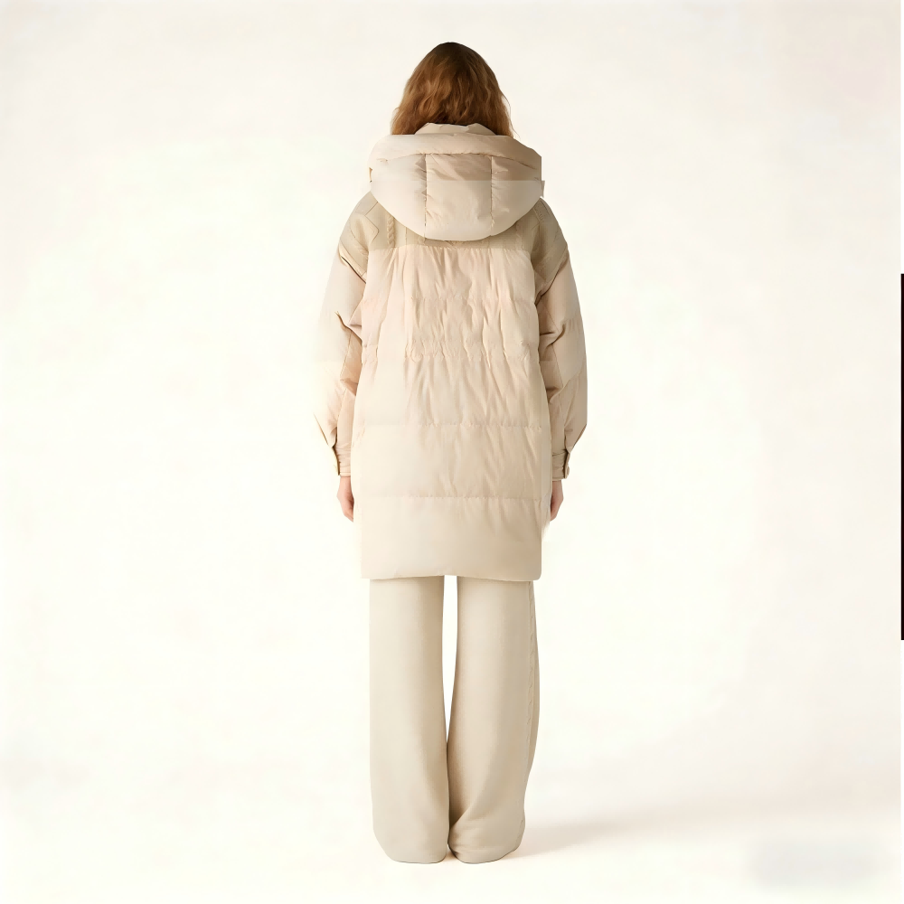 LOVEXUAN Luxury Mid-Length Pink Detachable Hood Down Coat Adjustable Waist Premium Winter Outerwear for Women Button Windproof