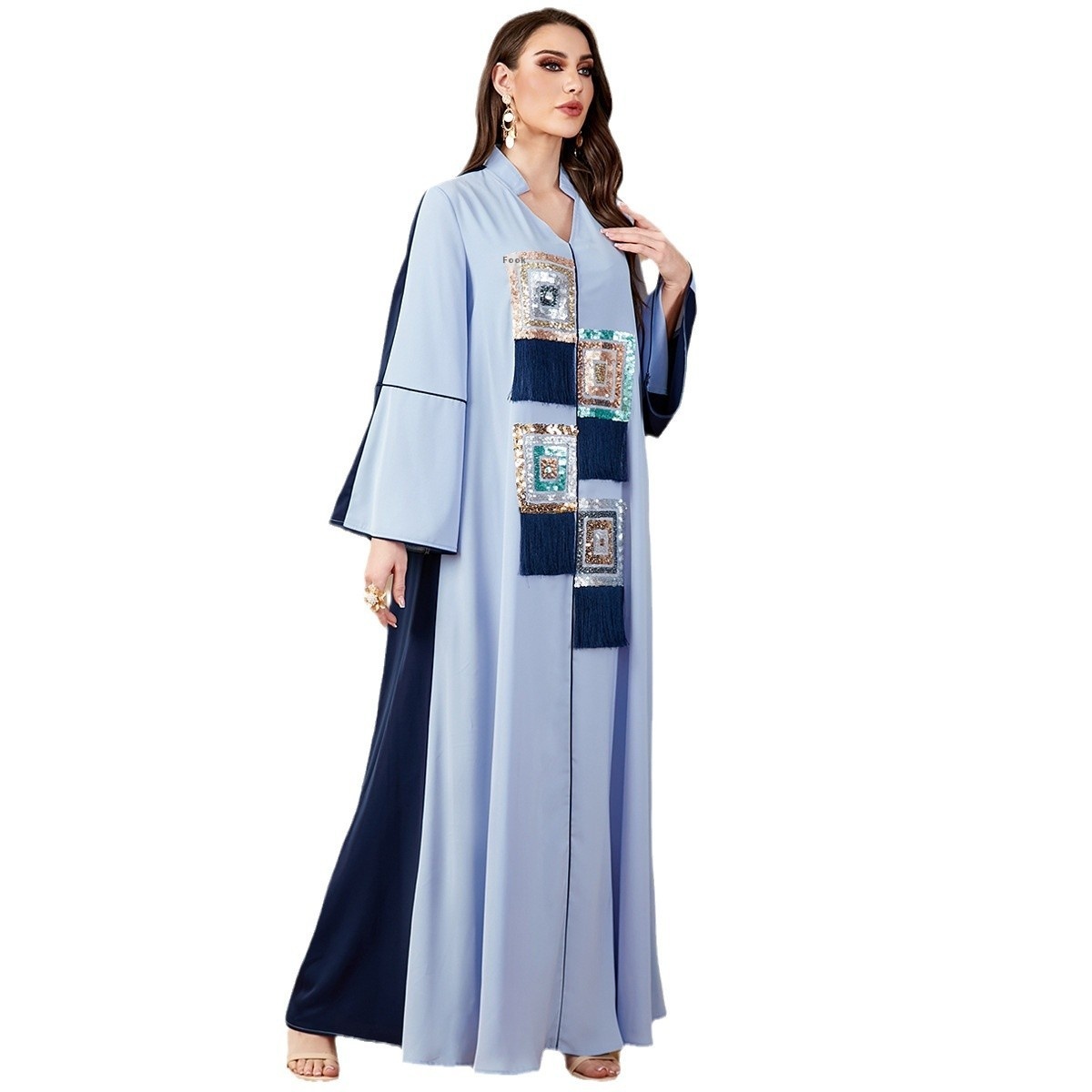 4132 Modest New Fashion Women's Modest Long Abaya Cross-Border Robe Contrasting Colors Made Soft Polyester Soft Stitching for
