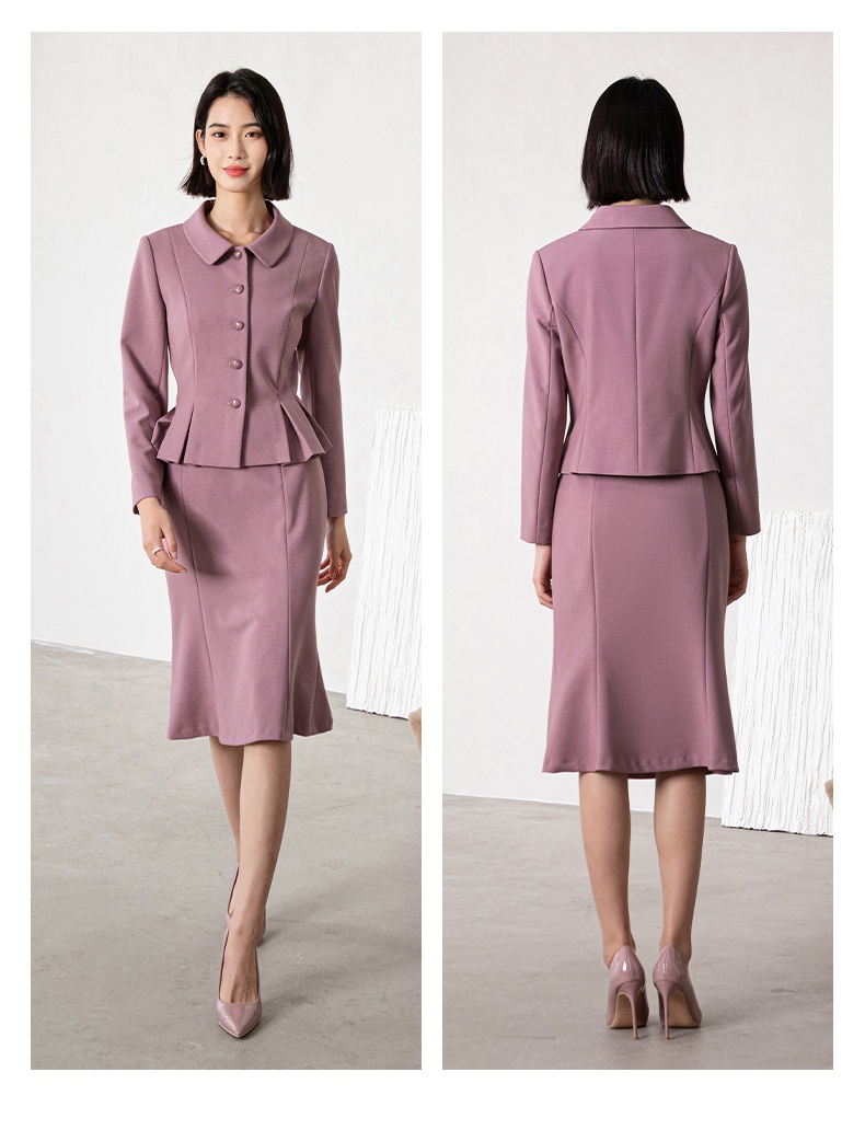 MINZESTYLE Women's Autumn Office Lady Button Skirts Suits Peter Pan Coral Business Suit