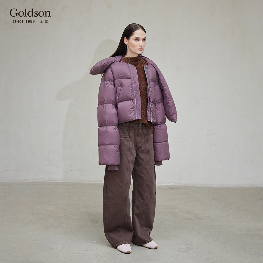 Women's Down Jacket with Attached Scarf Elegant and Warm Outerwear