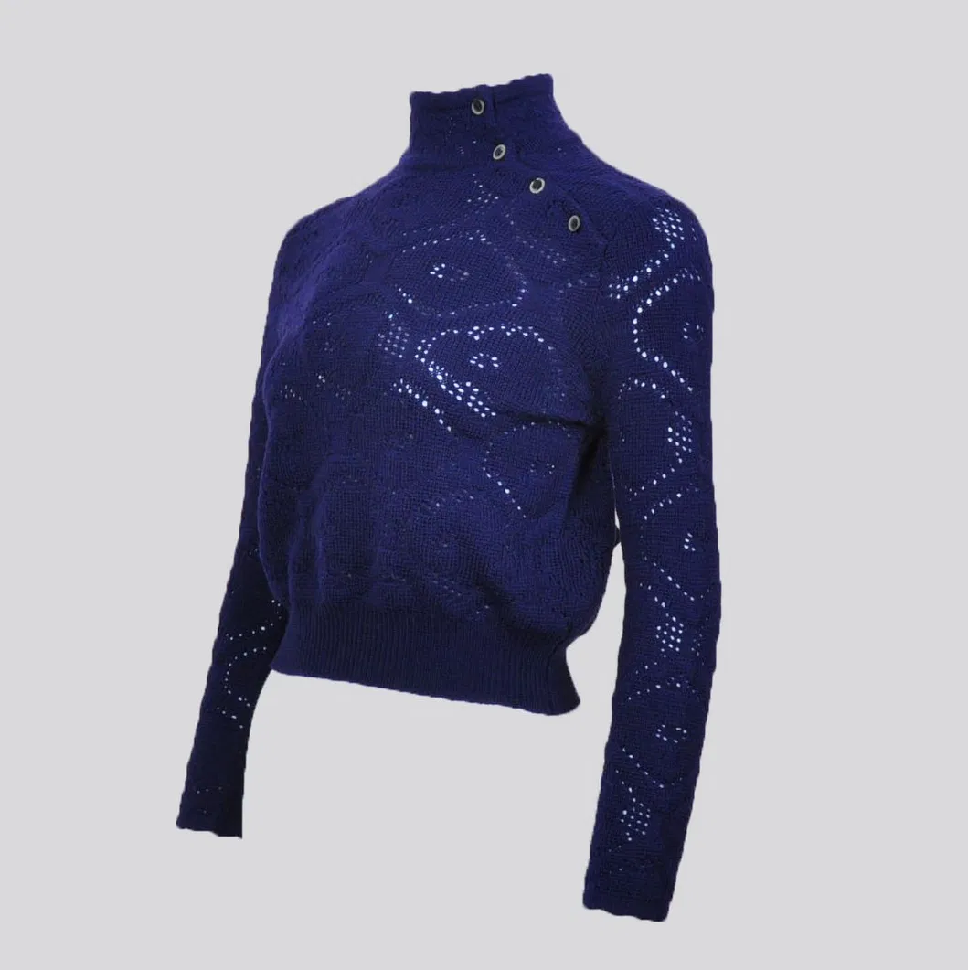 100% Wool Pointelle Pattern Women's Sweater Fashion Knitwear