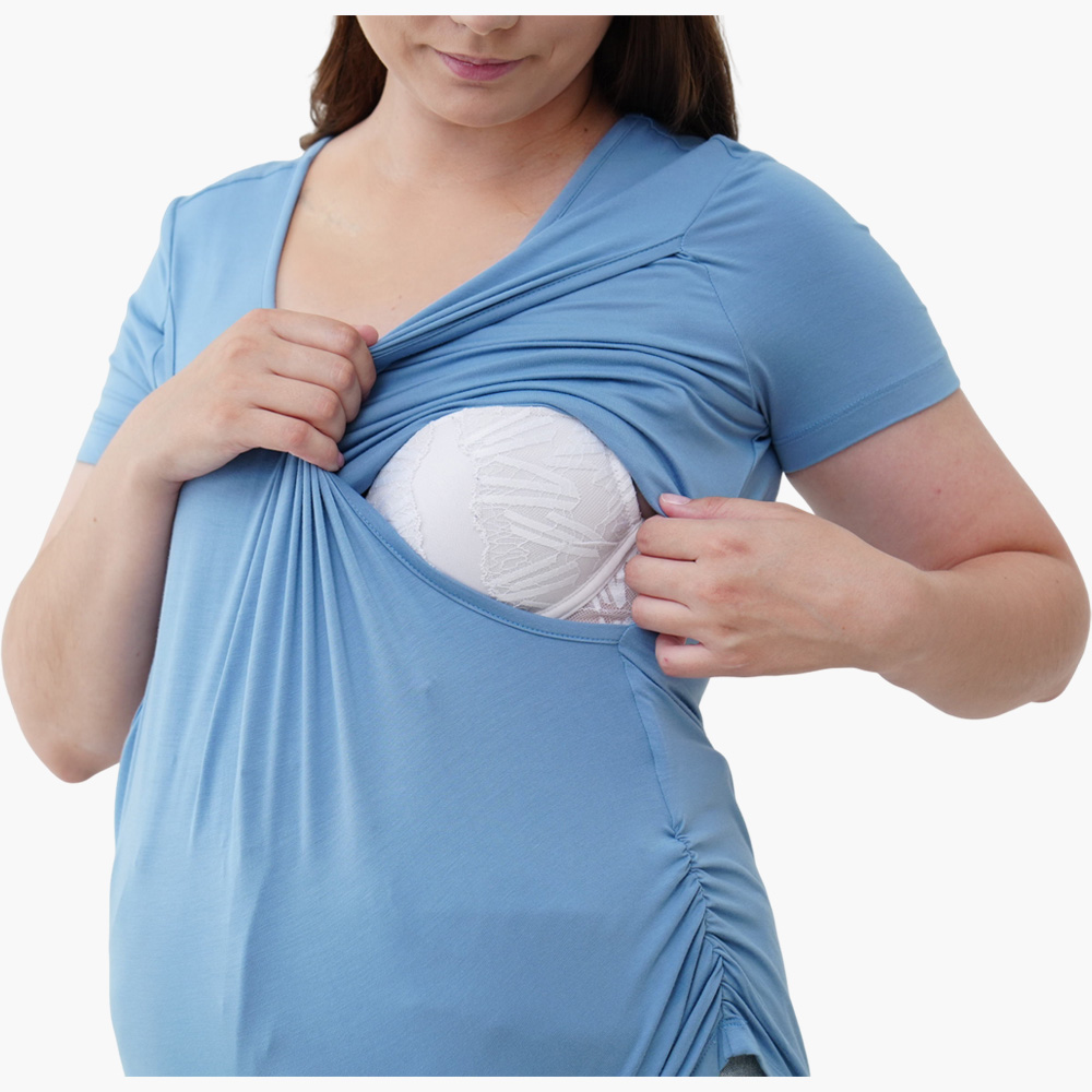 Maternity Wear Plus Size Women's Bamboo Sleepwear Maternity Short Tee With Nursing Bra Pregnancy Clothing Bamboo Modal Sleepwear