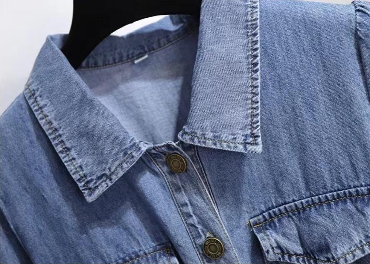 Mid Length Denim Dress Women's Summer Waist Collection Casual Dress with Belt