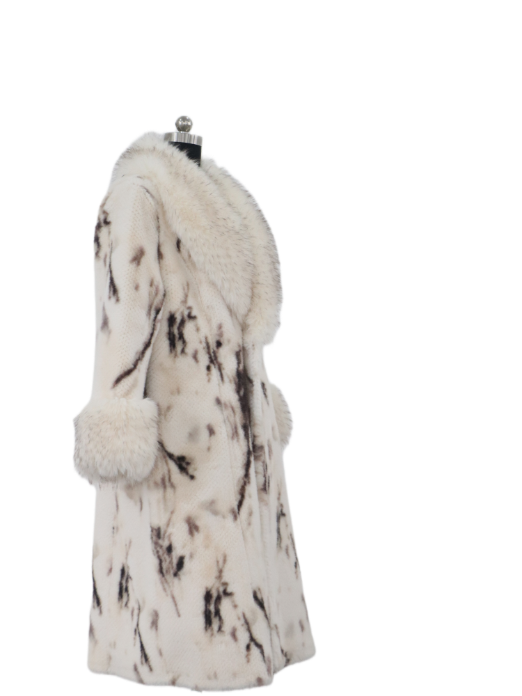 Big Collar Fur Coat Printed Jacket Women's Chic Winter Outerwear Luxury Trench Coat